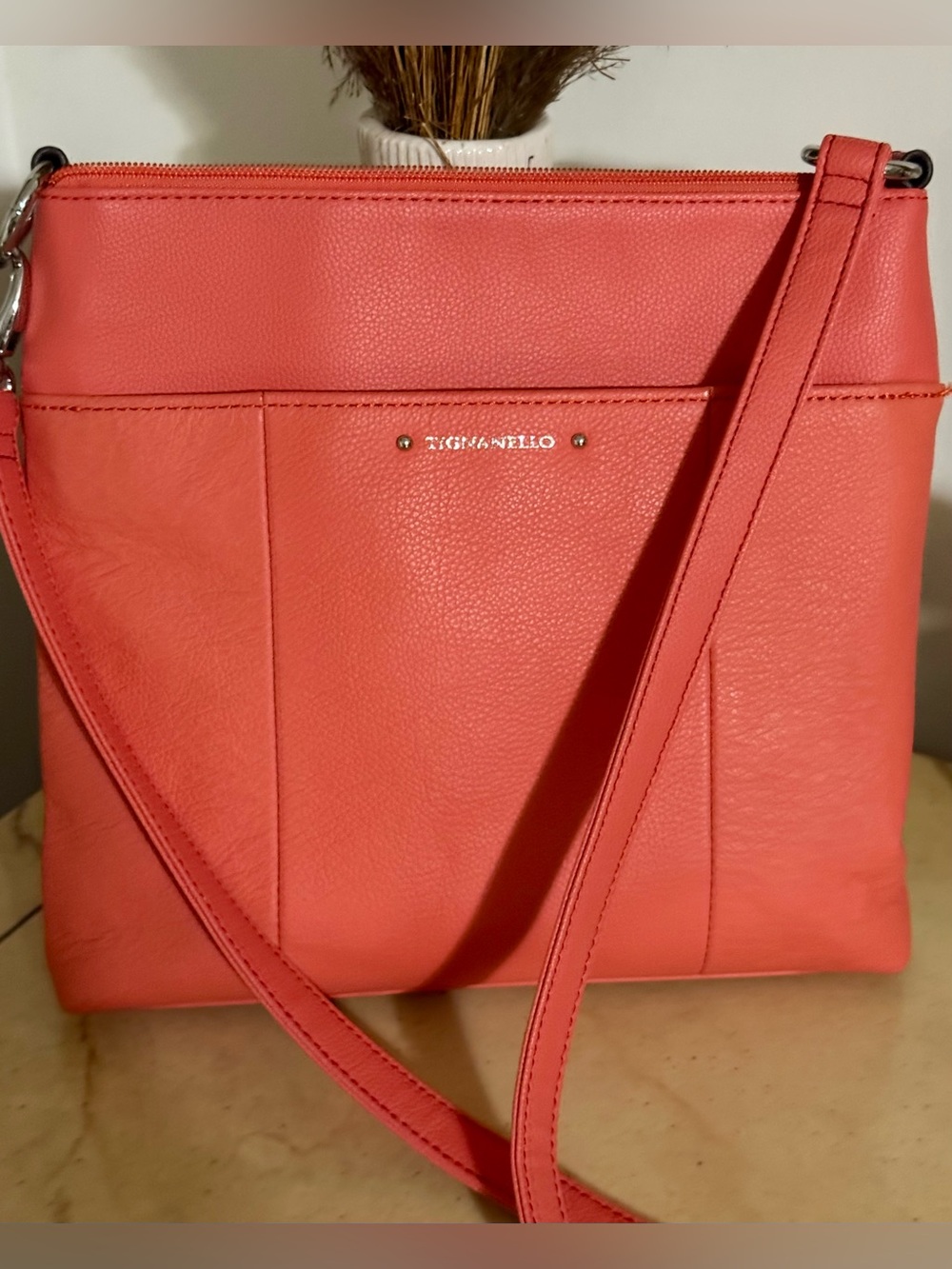 Tignanello Leather Crossbody Bag in Coral Pink
